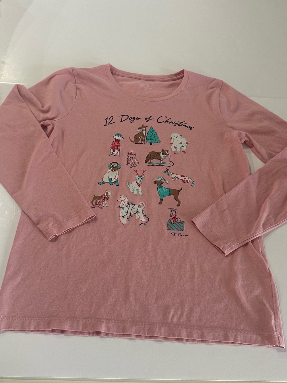 J. Crew Pink Long-Sleeve '12 Dogs of Christmas' Graphic Tee